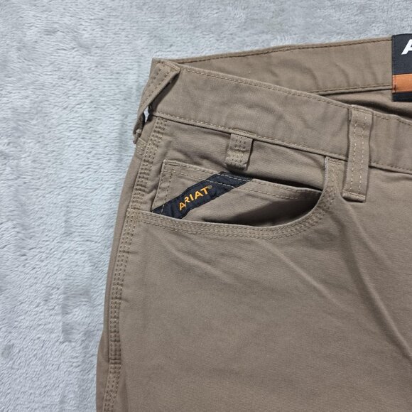 Ariat Rebar M4 Pants Mens 35x32 Khaki Low Rise Straight Work Carpenter Stretch - Picture 7 of 11